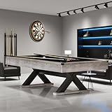 84" Pool Table with Rustic Grey Finish, X-Shaped Legs, Black Cloth, Billiard Balls, Cues, & Accessories–Billiard Table for Adults, Game Room & Home Entertainment (Grey)