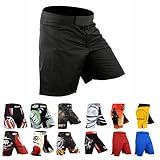 Roar MMA Grappling Shorts Kickboxing Muay Thai Shorts BJJ Gym Training Athletic Shorts (Simple-Black, Large)