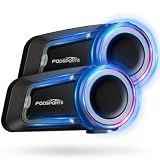 Fodsports FX7 10-Rider Mesh Motorcycle Bluetooth Intercom with Music Share, Smart APP, Dual Chips BT5.4 Helmet Communication System Headset, Auto Call/Audio Multitasking/FM/EQ Modes, IP67, 2 Pack