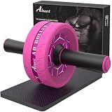 Abiarst Ab Roller Wheel, Abs Workout Equipment for Abdominal & Core Strength Training, Home Gym Exercise Wheels for Men Women, with Knee Pad Accessories (Pink)