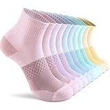 CS CELERSPORT 5 Pairs Women's Ankle Socks Running Athletic Sport Socks with Cushion, Macaron, Medium