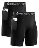 Niksa 1/2 Pack Mens Compression Shorts with Pocket, Performance Spandex Athletic Sports Workout Running Underwear Shorts