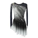 JoyCan Girl's Long Sleeved Grey Gradient Figure Skating Dress Elegant Figure Skating Skirt for Performance and Practice