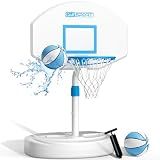 AWII SPORT Pool Basketball Hoop Poolside,36 in White Finish Adjustable Basketball Hoop for Pool,Rust Proof Stainless Steel 15in Rim,2 Pool Basketballs Included