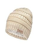 Curly Girl Method Approved Satin Lined Beanie – Winter Hat for Women with Natural Curls, Warm Cable Knit Cap for Hair Care