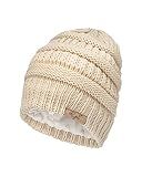 Curly Girl Method Approved Satin Lined Beanie – Winter Hat for Women with Natural Curls, Warm Cable Knit Cap for Hair Care