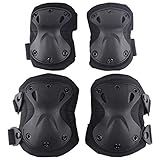 AOUTACC Combat Knee & Elbow Protective Pads Set for Outdoor CS Paintball Game Cycling Safety Skateboarding Gear Skates Knee Protection Guard Pads (Black)