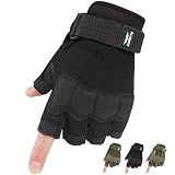 FIORETTO Fingerless Gloves for Men, Half Finger Gloves for Driving, Cycling, Shooting, Motorcycle, Climbing, Outdoor Work Black Large