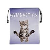 Giwawa Gymnastics Grip Bag - Drawstring Bag for Gymnasts - Purple Gymnastics Cat - 9.25" x 12" - Unisex - 2 Compartments - Adjustable Strap