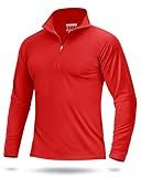 Boladeci Polyester Shirts for Men UPF 50 Sun Shirts for Men Pullover Red Quarter Zipper Rash Guard Swim Shirt Quick Dry Fit Polo Outdoor Sports Mens Golf Long Sleeve Shirts Clothes Size XXL