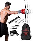 Boxerpoint Double End Boxing Bag - Small 7x7 in Red/White/Black - Speed Training with Speed Punching Bag Platform & Boxing Reflex Ball - Versatile All-Level Training Station for Adults