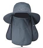 Fishing Hat for Men & Women, Outdoor UV Sun Protection Wide Brim Hat with Face Cover & Neck Flap Dark Grey