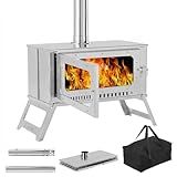 STMHOM Portable Hot Tent Stove,Wood Burning Stove for Camping, Tent Stove With View Glass, Large Stainless Steel Camping Stove With 5 Chimney Pipes for Outdoor Heating and Cooking