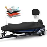Solim Waterproof 1200D PU Boat Cover with Motor Cover, 17-19' Heavy Duty Marine Grade Trailerable Polyester Canvas, Fits 17-19ft Bass Boat, V-Hull, Runabout, Fishing, Ski Boat with Straps, Black