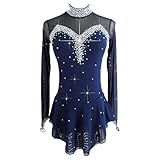 LIUHUO Navy Ice Figure Skating Dress for Girls Women Backless Long-Sleeved Beaded Dresses