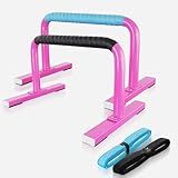 Purife 1 Pair Floor Stand Push Up Bars for Men & Women Pink, Strength Training Equipment Workouts Parallettes Bars, Push-up Handles Dip Bar for Home Fitness, Gymnastics, Calisthenics, Calistenia