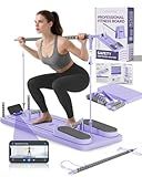 AMAZINGHOME Pro Foldable Pilates Board & Reformer Machine - Multifunctional Home Gym with Ergonomic Elbow Pads, Yoga Bar & Timer, 300lbs Capacity Core Workout Pilates Equipment (Purple)