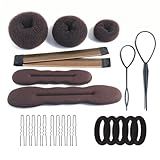 iFlyMars Hair Accessories Set - Foam Sponge Bun Shapers, Magic French Twist Clip, Snap Bun Makers, Elastic Bands, and Hair Pins (Brown)