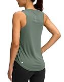 SANTINY Women's Workout Tank Top Racerback Athletic Shirt (Grey Sage, L)