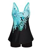 Arolina Plus Size Bathing Suits for Women Tummy Control Tankini with Boyshort Summer Floral Print Elegant Swimsuits Blue 18W
