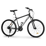 Outroad 26 Inch Mountain Bike, 7-Speed/High-Carbon Steel/Aviation Grade Frame, Dual Disc/V Brake, Adjustable Ergonomic Seat Bicycle for Men Women Adult, Quick Assembly in 20 Minutes, X5-Black