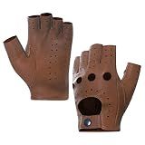 Harssidanzar Mens Fingerless Leather Driving Gloves GM032US Saddle M