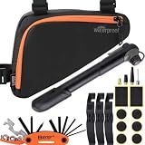 Bicycle Frame Repair Bag with Tire Patch and Inflate Pump - Portable Travel Emergency Tool Kit, Bike Accessories for Adult Bikes with IPX4 Waterproof