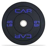 CAP Barbell Economy Olympic Bumper Plate with Blue Logo, Black, 45 lb Single