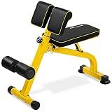 BODYRHYTHM Compact Adjustable Weighted Bench for Full Body Strength Training, Ab/Back Hyper Roman Chair, Adjustable Ab Sit up Bench, Hyperextension Bench, Back Extension Machine (Yellow)