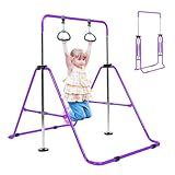 Amrta Foldable Gymnastics Bar with Rings, Adjustable Collapsible Horizontal Training Equipment Set for Indoor Outdoor Home Use Gym Gift in Pink Purple Blue (Purple)