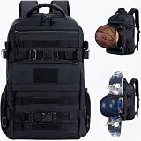 LASUK Skateboard Backpack, Skate Bag for Men and Women, 17.3 Inch Water-resistant Laptop Backpack with Ball Holder, Longboard Basketball Scooter Sport bag for Business Sports Travel College, Black