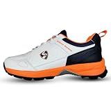 SG Unisex-Adult Club 6.0 Rubber Spikes Cricket Shoes, White/Navy/Orange - 10 Uk, White, Navy, Orange