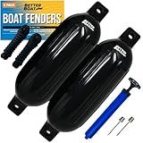 2 Pack Boat Fenders, 23" x 6.5", Inflatable Dock Bumpers with Pump, Marine Buoys for Docking, Pontoons, Boat Accessories, Black