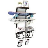 Skateboard Wall Mount Rack, 2-Tier Display Shelf for Boards, Longboard Deck Holder, Wooden Helmet Stands and Gear Hooks, Black