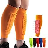 HiRui Soccer Shin Guards Shin Pads for Kids Youth Adult, Calf Compression Sleeve with Honeycomb Pads, Support for Shin Splint Baseball Boxing Kickboxing MTB, Lightweight(1PAIR) (Orange, Small)