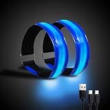 OMKHE 2 Pack Rechargeable LED Reflective Armband, High Brightness High Visibility Night Safety Light Band, Wearable Flashing LED Gear for Running, Walking, Biking and Outdoor Activities