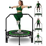 Jumpzylla Fitness Rebounder Trampoline for Adults, Mini Trampoline for Adults with Bar and Elastic Bands, Family Kids & Adult Exercise Trampolines Indoor/Outdoor, 450lbs, 40 inch (Green)