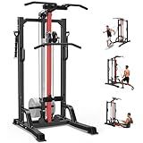 Pull Up Bar Power Tower Dip Station,Cable Machine-Integrated 450LBS Multi-Function Adjustable Height Fitness Strength Training Equipment for Home Gym Strength Training Equipment (Black Plus)