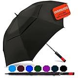 SIEPASA /62/68/72 Inch Automatic Open Golf Umbrella Oversize Extra Large Double Canopy Vented Windproof Waterproof Stick Umbrella.(Black, 62",Red Handle)
