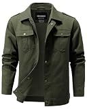CTFASHION Fall Jackets for Men Waxed Canvas Jacket Men's Thick Winter Fleece Lining Cotton Military Work Cargo Pockets Outwear Army Green 2XL