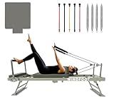 WINDFOOT Pilates Reformer Workout Machine, Up to 300LBs Weight Capacity, Pilates Exercise Machine with Jump Board, 4X22lbs Springs and 5 Resistance Cords (Yellow-15lb, Blue-20lb, Red-26lb)