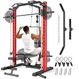 OPPSDECOR Smith Machine Power Rack for Home Gym - All-in-One Power Cage Squat Rack with LAT Pulldown, Cable Machine & Barbell Bar - Multi-Functional Strength Training Equipment