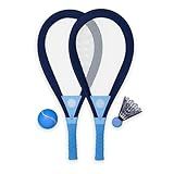Life is Good Jumbo Badminton Set for Ages 6+ (Darkest Blue/Cool Blue), Oversized Paddles Lawn Game for Outdoor Sports, 2-Player Badminton Paddle Kit for Backyard, Beach, and Family Fun
