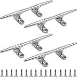 Laorde Boat Cleat 4 inch 5 inch 6 inch 8 inch 10 inch Open Base 316 Stainless Steel Dock Cleat Marine Grade Rope Cleat with Fasteners for Kayaks, Nautical Decor (Silver 5 inch 4 Pack)