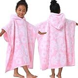 VOOVA & MOVAS Thick Hooded Bath Towel Poncho for Kids (4-8Years) - Soft, Absorbent Turkish Cotton Swim Towel Robe, Perfect for Bathroom | Pool | Swim, Jacquard, Pink with White Daisy Theme