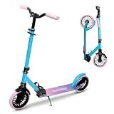 Nattork Kick Scooter for Teens Adults, Max Load 240 LBS, Adjustable Height Foldable with 8" Large Wheels, Anti-Shock Suspension Blue