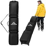 PolarcoForgeco Rolling Ski Bag for Air Travel, Flodable Waterproof Snowboard Bag with Wheels, Wheeled Padded Ski Boot Bags, Fits Single Ski or 2 Pairs Skis Up to 175-185cm
