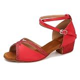 TTdancewear Low Cuban Heel Ballroom Dance Shoes Women Salsa Latin Dancing Practice Shoes for Beginners Glitter Comfortable 1.5 inch Heels R6 Red