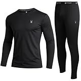 Spyder Mens Thermal Top and Bottom Set - 2 Piece Fleece Lined Thermal Shirts for Men and Long Johns Leggings Base Layer Set, Size Medium, Black