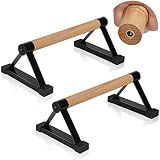 Wood push up bars Parallettes bars Anti-slip Handstand Bars for Calisthenics, Fitness, Floor workouts Solid Wood with Sturdy Metal Bracket, Support 600 LBS